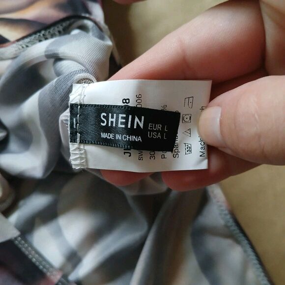 Shein Bodysuit Marble Mesh Long Sleeve Large Brown Cream Abstract Mock Neck Chic - Picture 3 of 8